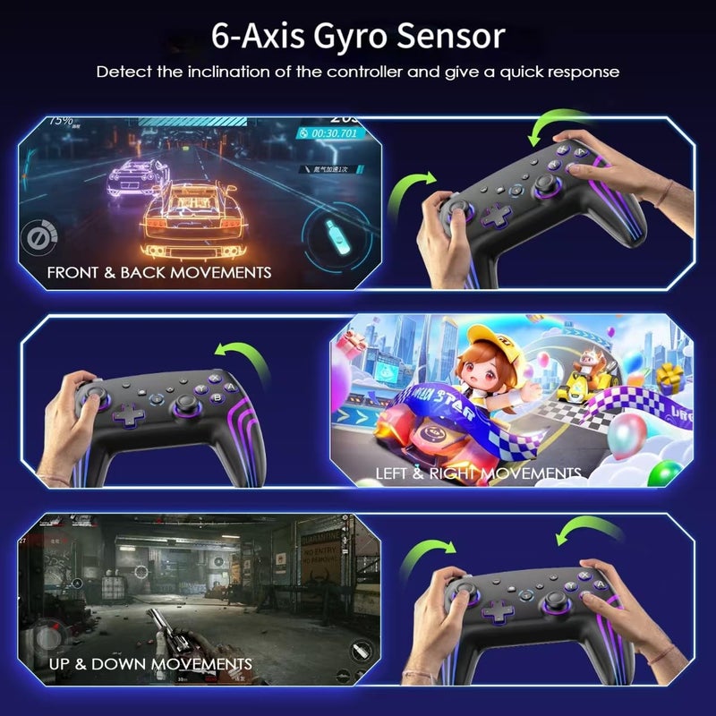 JUNHUAN Wireless Pro Controller for N-Switch/Lite/OLED with Hall Triggers/Wakeup/7 Color RGB/Dual Vibration/6-Axis Gyros/Turbo, Compatible with PC/Android/iOS (Onyx Black-Switch) - Image 5
